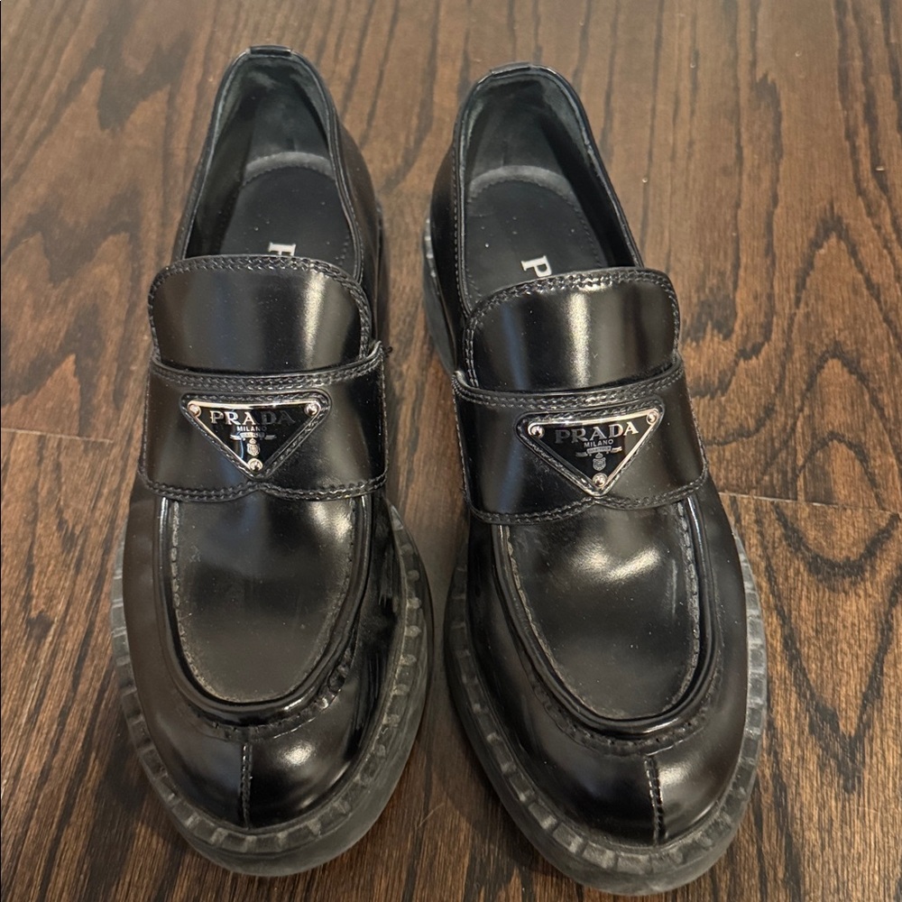 Prada Shiny Black Leather Loafers